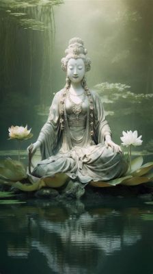 Bodhisattva Guanyin Standing on a Lotus – Serene Depiction in Ink and Mineral Pigment!