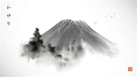 Spirit of Fuji a Timeless Ink Wash Landscape Embracing Tranquility and Majestic Grandeur!